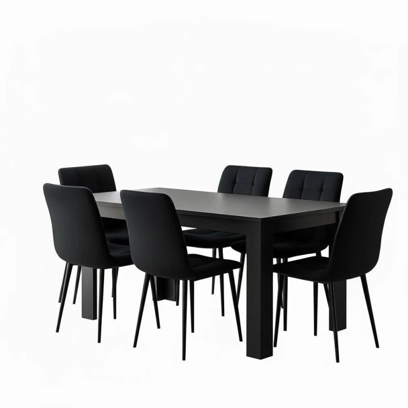 Image of KOSY KOALA Dark Grey Dining Table Set with 6 Velvet Chairs Dining Room Furniture in Charcoal Charcoal Unisex