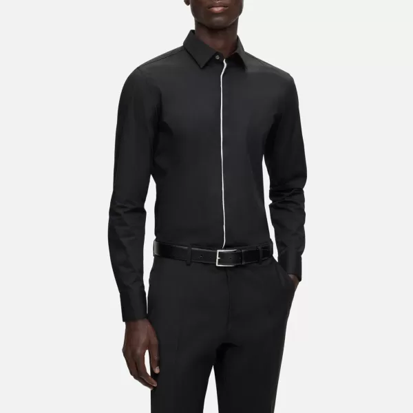 Image of BOSS Black Mens H-HANK-party2-221 Piping Detail Long Sleeved Shirt - Black - 41 /L