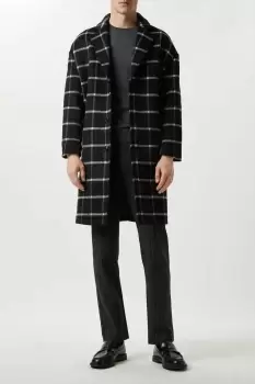 Image of Mens Relaxed Fit Wool Checked Overcoat