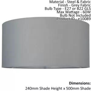 Image of Straight Sided Cylinder Lamp Shade Grey Fabric 60W E27 or B22 GLS e10089