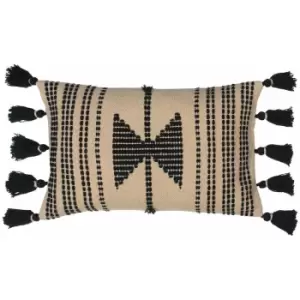 Image of Furn Sagar Stitched Geometric 100% Cotton Tasselled Cushion Cover, Clay, 30 x 50 Cm