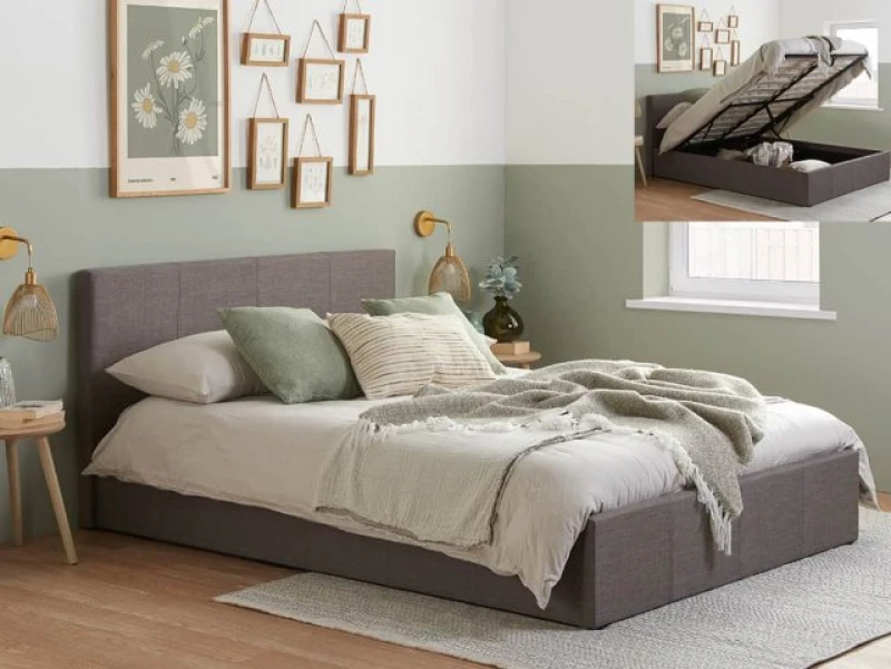 Image of Birlea Berlin Grey Fabric Ottoman Bed Frame - 5ft King Size