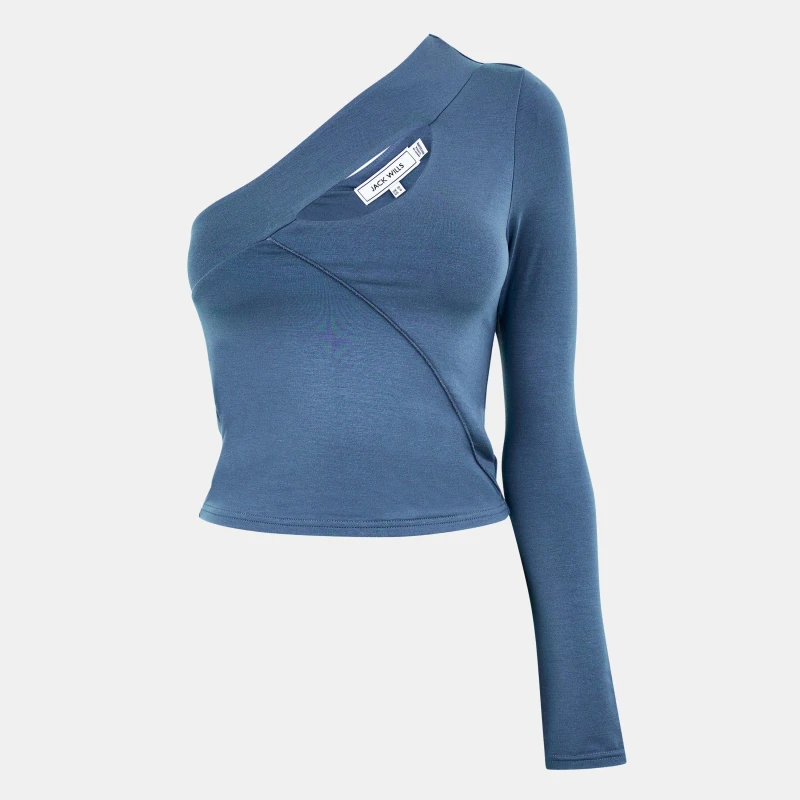 Image of Jack Wills JW Asymmetrical Cut Out Long Sleeve Top Womens - Black 8