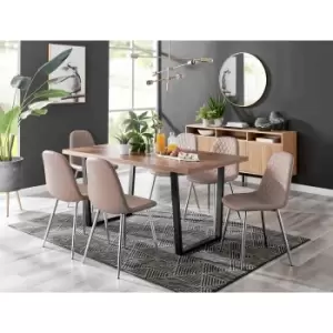 Image of Furniture Box Kylo Brown Wood Effect Dining Table and 6 Cappuccino Corona Silver Chairs