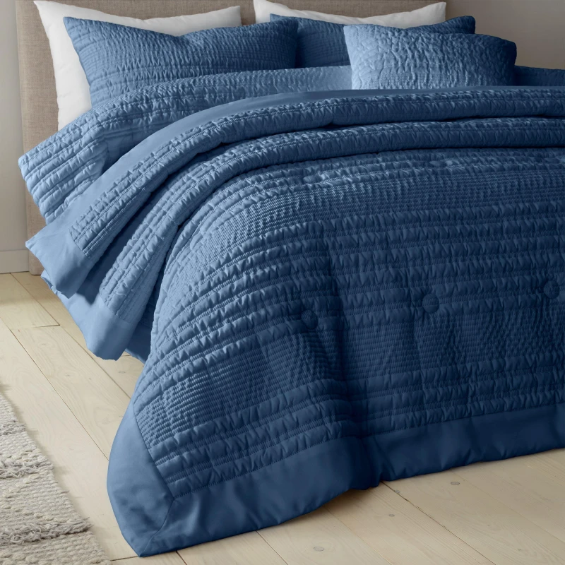 Image of Catherine Lansfield Lennon Stripe Seersucker Quilted Bedspread Bedspreads 220x220cm Blue 41776318000
