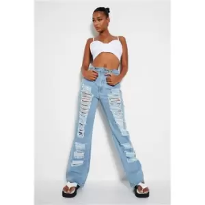 Image of I Saw It First Mid Wash Extreme Ripped Straight Leg Jean - Blue