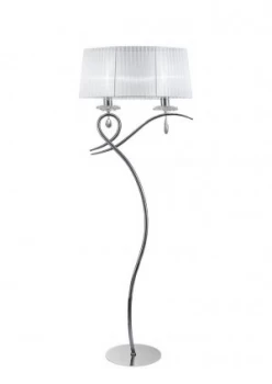 Image of Floor Lamp 2 Light E27 with White Shade Polished Chrome, Clear Crystal