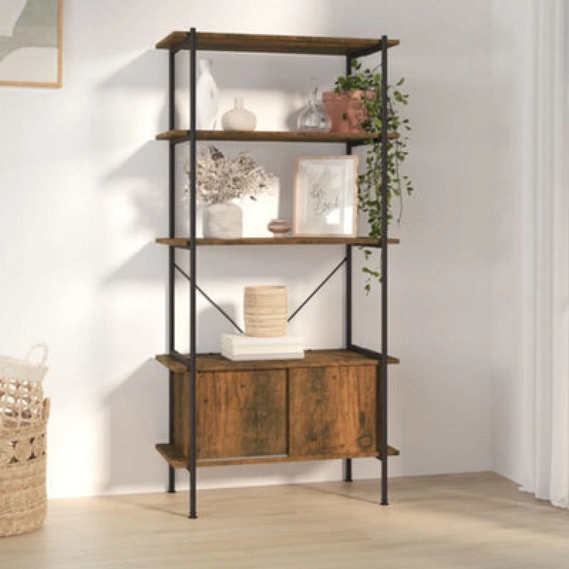 Image of Vidaxl 5-tier Shelving Unit With Cabinet 80X40X163cm Steel And Engineered Wood, Brown 336356