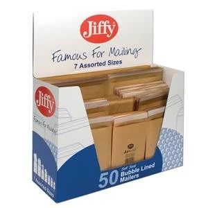 Image of Original Jiffy Airkraft Bag Selection Box 5xSize 00 10xSize 0 10xSize 1 5xSize 2 10xSize 4 5xSize 5 5xSize 7 Gold Pack of 50 Envelopes