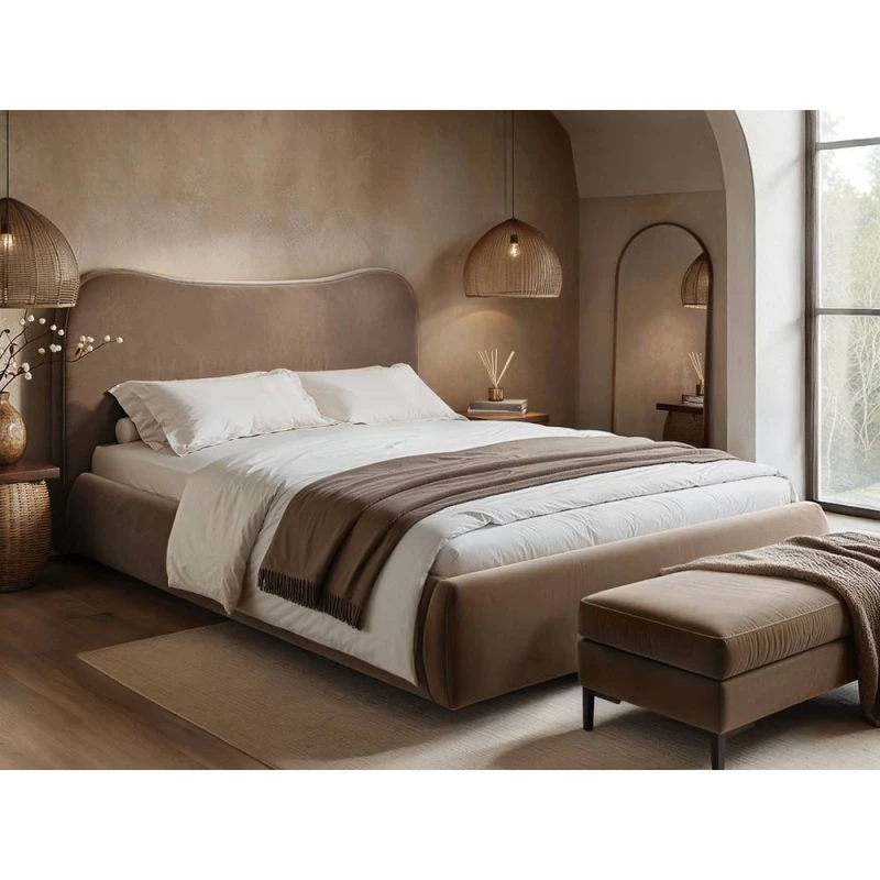 Image of Solace+Co Ember Ottoman Bed Chocolate Velvet in Brown Size: Double Brown Unisex Double