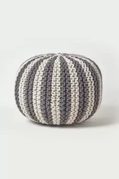 Image of Knitted Pouffe Striped Footstool 40 x 50 cm