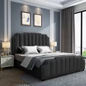 Image of Arnold Upholstered Beds - Plush Velvet, Double Size Frame, Black - Black