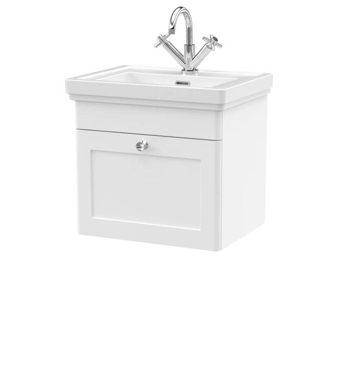 Image of Balterley Traditional Wall Hung Vanity Unit 1 Tap Hole Fireclay Basin 500mm White unisex