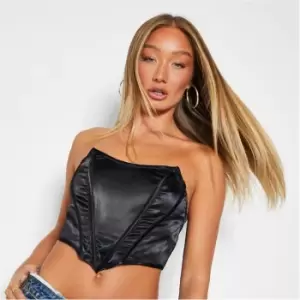 Image of I Saw It First Crop Satin Corset Top - Black