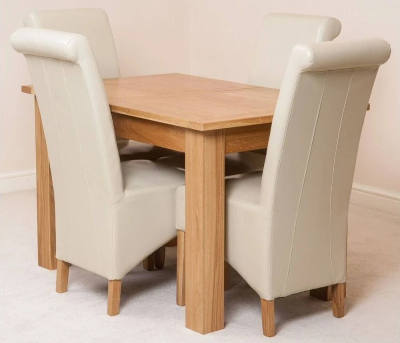 Image of Thats Furniture Hampton 120-160cm Oak Extending Dining Table & 4 Montana Leather Chairs in Cream Cream Unisex