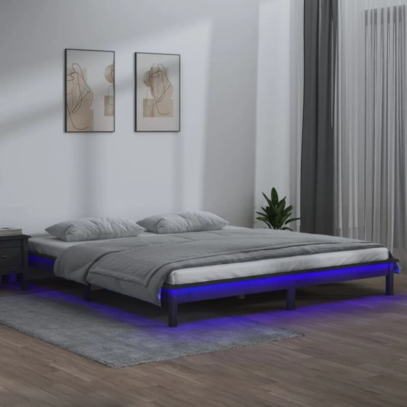 Image of vidaXL LED Bed Frame Grey 140x190cm Solid Wood, Grey 820653