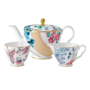 Image of Wedgwood Butterfly Bloom Set Teapot Sugar and Creamer