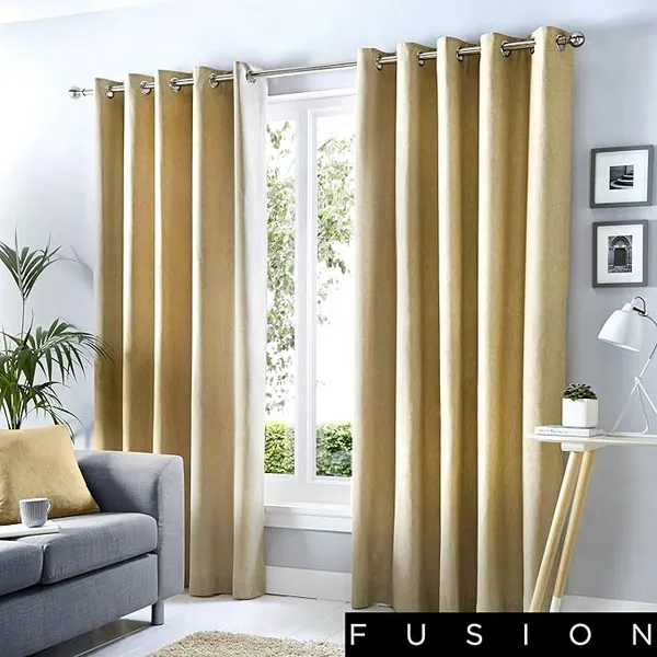 Image of Fusion Sorbonne 100% Cotton Eyelet Lined Curtains, Natural, 66 x 90" - Fusion SNENL66906LUU