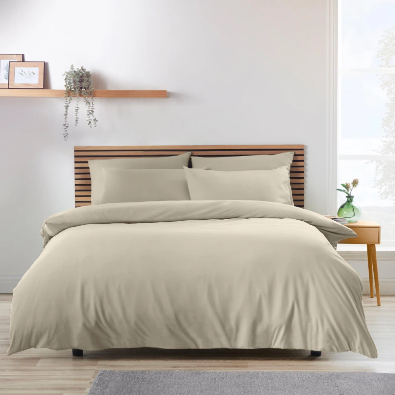 Image of Catherine Lansfield Catherine Lansfield 'So Soft Easy Iron' Duvet Cover Set in Natural Size: Double Natural Double Unisex 5057681138145