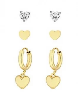 Image of Simply Silver Sterling Silver 925 12Ct Yellow Gold Hearts 3 Pack Earrings