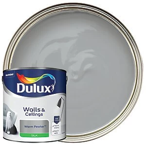 Image of Dulux Walls & Ceilings Warm Pewter Silk Emulsion Paint 2.5L