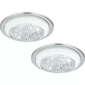 Image of 2 PACK Wall Flush Ceiling Light Chrome Shade White Clear Glass Crystals LED 11W