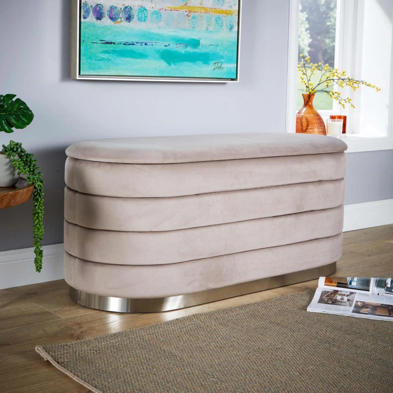 Image of Home Source Cake Light Grey Velvet Single Storage Ottoman