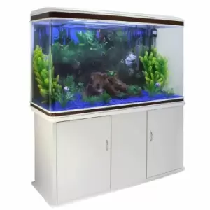 Image of Monster Shop Aquarium Fish Tank and Cabinet With Complete Starter Kit - White Tank and Blue Gravel