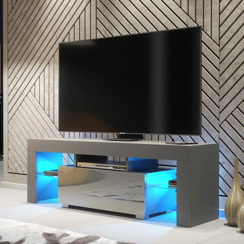 Image of Creative Furniture Floe TV Unit 130cm - Dark Grey with Gloss Doors & LED Lights Dark Grey Unisex