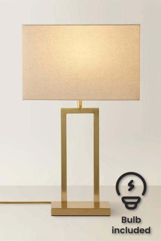 Image of ValueLights ValueLights Gloria Double Stem Metal Table Lamp with Rectangular Lamp Shade and LED Bulb in Gold Gold One Size Unisex 5059406066382