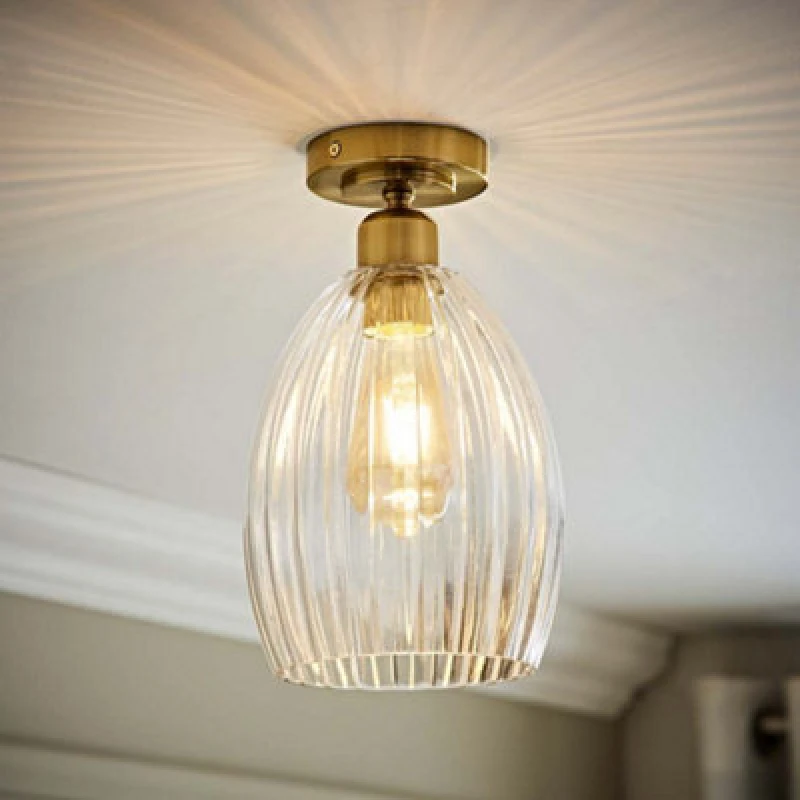 Image of ValueLights ValueLights Cheltenham Clear Ribbed Glass Dome Flush Ceiling Light in Gold Gold One Size Unisex 5016529274650
