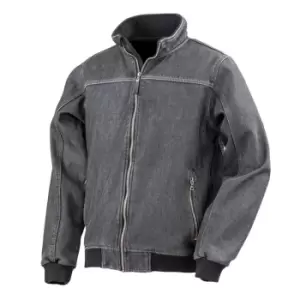 Image of Result Mens Stone Wash Denim Bomber Jacket (L) (Washed Black)