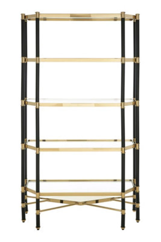 Image of Premier Housewares 5-Tier Shelf Unit, Modern Storage Solution, Gold Shelf Unit, Gold and Glass Shelving Unit, Gold Shelf Unit Gold