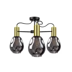 Image of Kari Multi Arm Semi Flush Ceiling Light Black, Gold, 60cm, 3x E27
