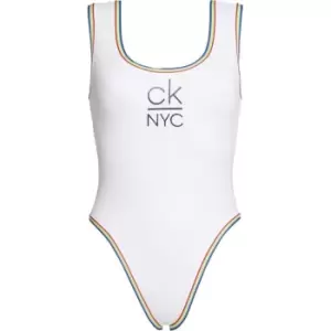 Image of Calvin Klein Scoop Neck One Piece Swimsuit - White
