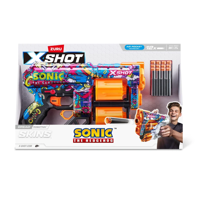 Image of X-Shot SKINS DREAD Sonic The Hedgehog Blaster (12 Air Pocket Technology Darts) by ZURU - Multi Multi One Size