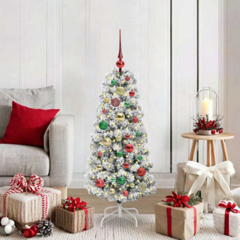 Image of vidaXL Artificial Hinged Christmas Tree Green and white 120 cm, Green 3395585