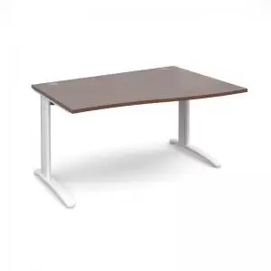 Image of TR10 right hand wave desk 1400mm - white frame and walnut top