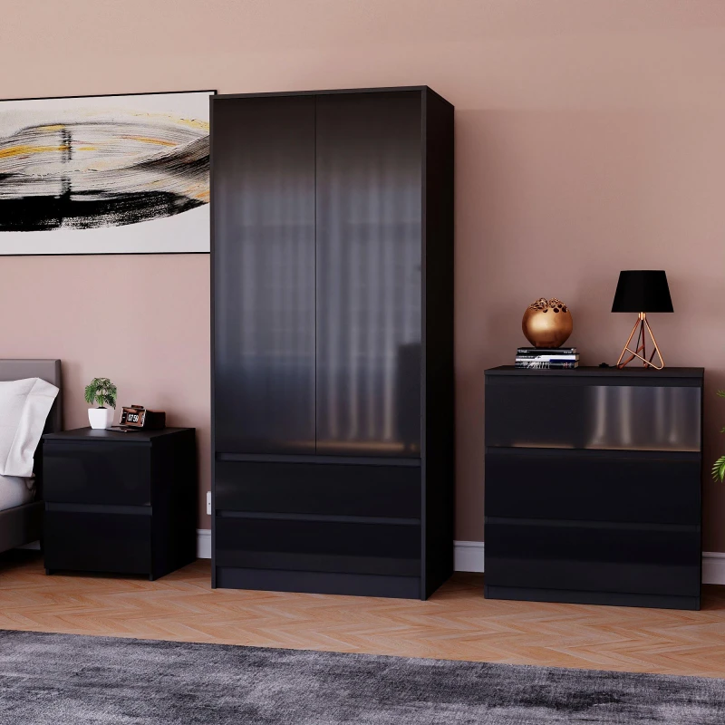 Image of Lassic Vida Designs Glinton Gloss 3 Piece Bedroom Set 1 Black unisex 3 Piece