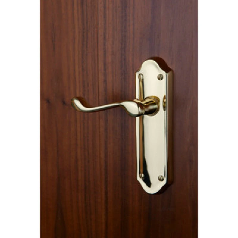 Image of Loops PAIR Victorian Upturned Handle on Latch Backplate 168 x 47mm Polished Brass Metallics