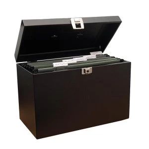 Image of Foolscap Home File Steel with 5 Suspension Files 2 Keys and Index Tabs Black