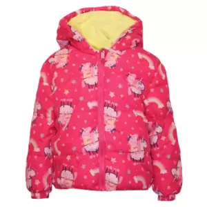Image of Peppa Pig Girls Peppa On A Unicorn Puffer Jacket (4-5 Years) (Pink/White/Yellow)