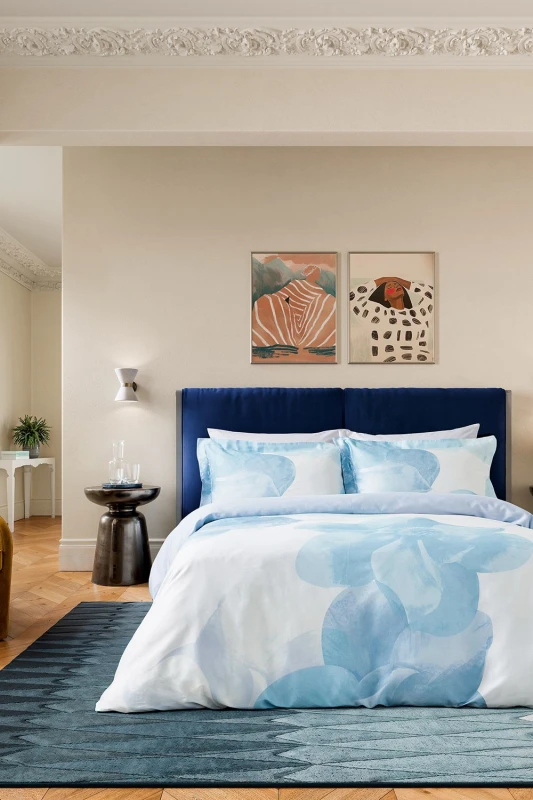 Image of Ted Baker 'Photo Magnolia' Cotton Duvet Cover Set in Light Blue Size: Double Light Blue Double Unisex 5016709715799