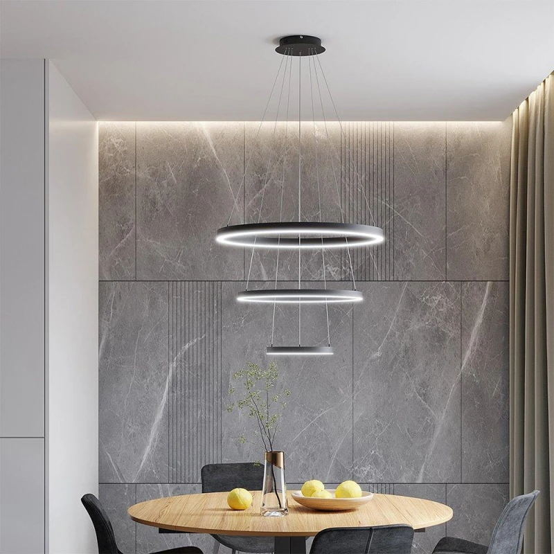 Image of Kabinet UK Modern 3-Ring Aluminum Round LED Pendant Light Black unisex One size