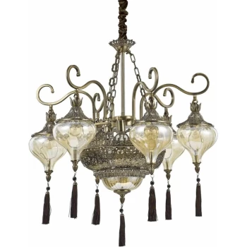 Image of Ideal Lux Lighting - Ideal Lux Harem - 9 Light Multi Arm Chandelier Amber, Antique Brass Finish, E27