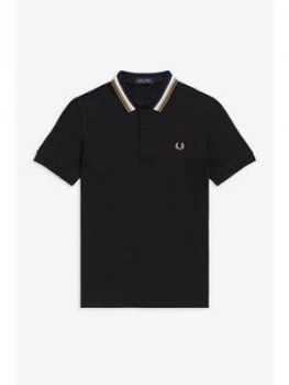 Image of Fred Perry Striped Collar Polo Shirt, Black, Size L, Men