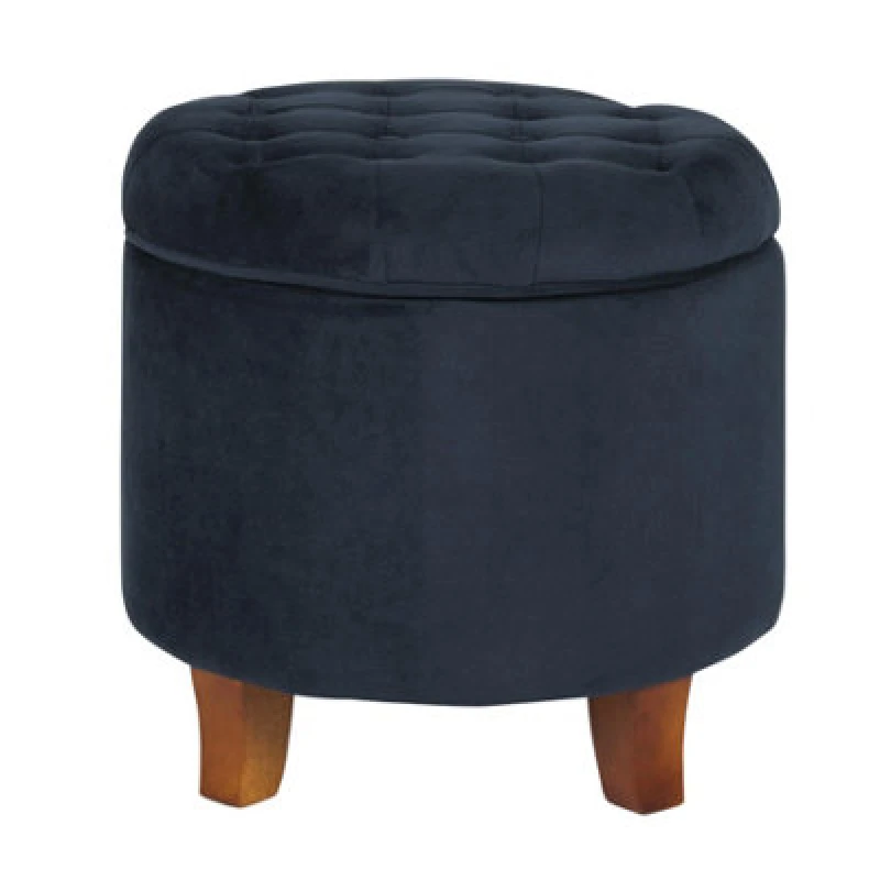 Image of Essential Living Cambridge Tufted Round Storage Ottoman - Ink Navy, Blue K6171-B215