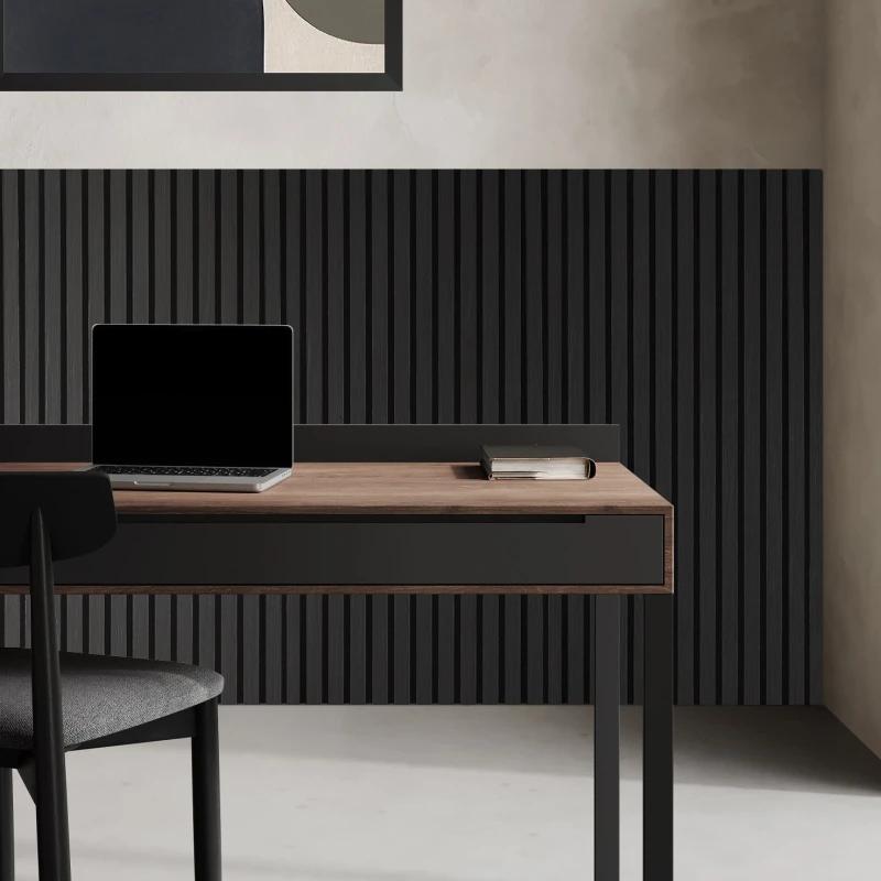 Image of Fuse Acoustic Wall Panels Acoustic Wooden Wall Panel in Charcoal Oak, 1.2m x 0.6m in Black Unisex