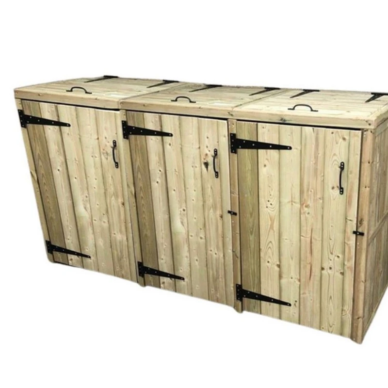 Image of Churnet Valley Garden Furniture Ltd Deluxe Triple Bin Store - Timber - Storage - Minimal Assembly Required in Brown Brown Unisex