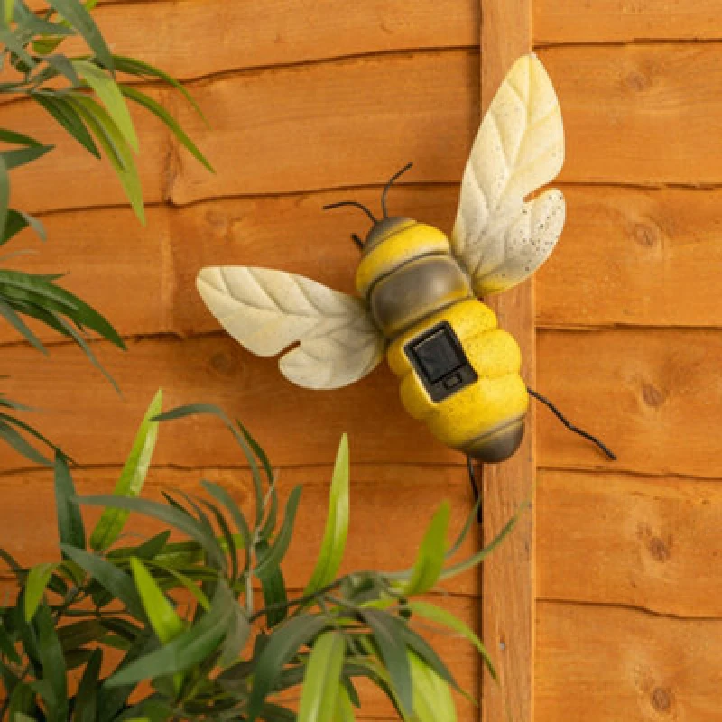Image of ValueLights Solar Powered Bee Outdoor Garden Fence Wall Light Yellow